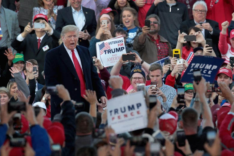 President Donald Trump arrives for a rally at the Southern Illinois Airport on October 27, in Murphysboro, Illinois.
